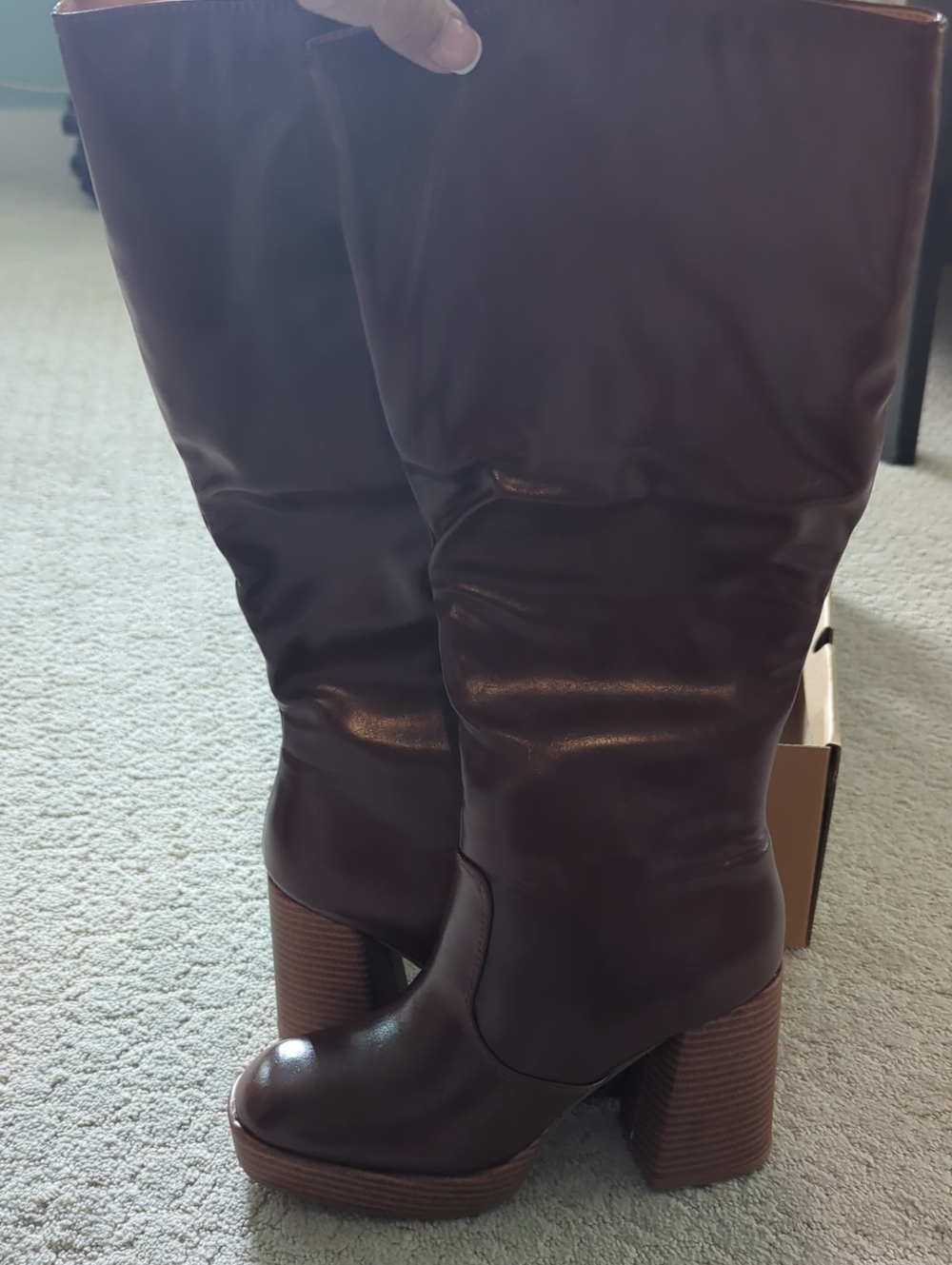Women’s Tall Brown Platform Block Heel Boots 6.5 NEW